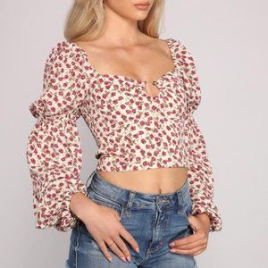 Windsor ACOA Collection Loved In Florals Puff Sleeve Crop Top S